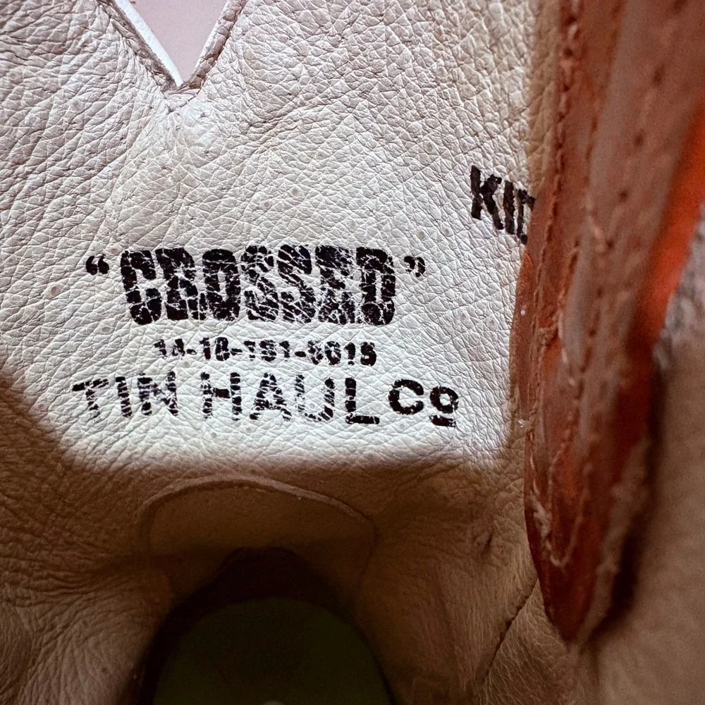 Tin Haul Kids Crossed Brown Orange Leather Patriotic‎ Square Toe Cowboy Boots 12